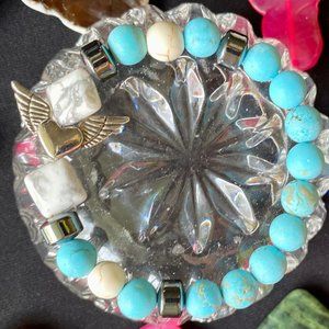 Turquoise and White Howlite Precious Stone Bracelet